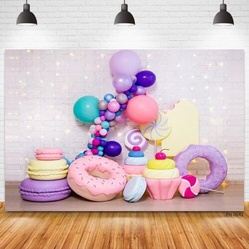 Balloon White Brick Wall Donuts Newborn Baby Shower Children Birthday Party Backdrops Photography Background For Photo Studio