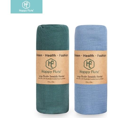 Happyflute 2pcs/set Baby Swaddle Blankets Newborn Soft Organic Cotton Baby Wrap Solid Color