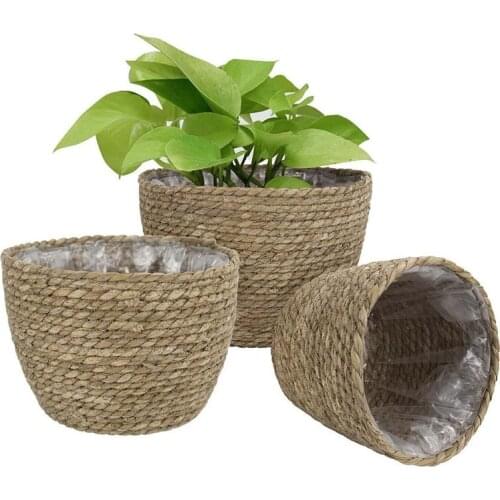 Nordic Storage Basket Handmade Straw Flower Pot Plant Container Indoor Outdoor Home Living Room Bedroom Decoration