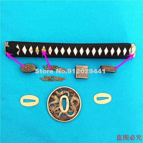 Nice Japan 30cm Handle Tsuka Alloy Guard Tsuba Kashira Fuchi Menuki Seppa Habaki For Japanese Sword Samurai Katana Fittings