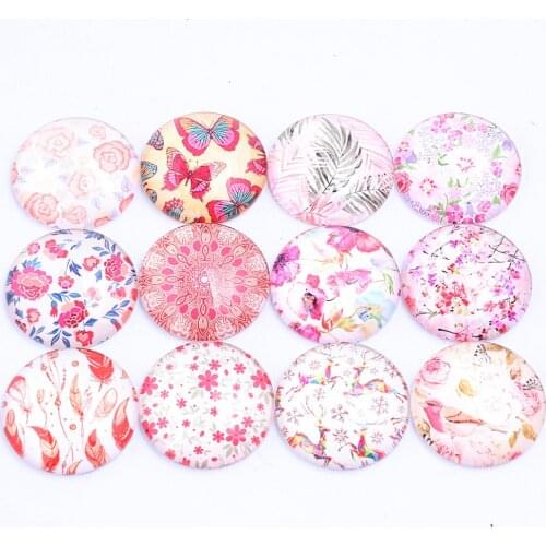 Mixed pink pattern photo round glass cabochon 10mm 12mm 14mm 18mm 20mm 25mm diy flat back jewelry findings for scrapbooking