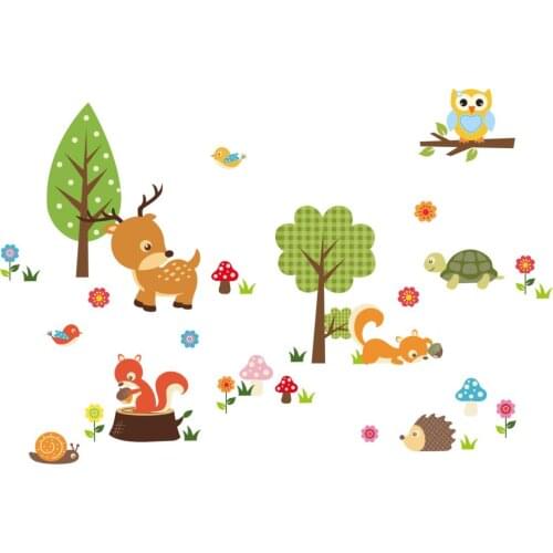 Forest animals squirrel Zebra Giraffe kidergarten wall stickers kids room bedroom home decor DIY wall stickers