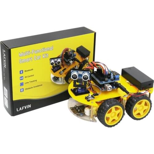 LAFVIN Multi-function 4WD Robot Car Kits Ultrasonic Module Robot Car Assembly Kit for Arduino for UNO with Tutorial