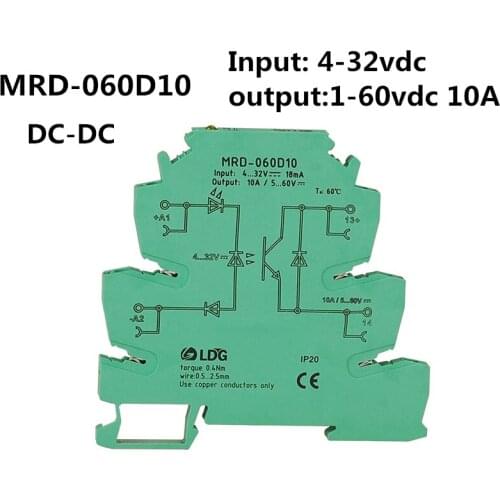 MRD-060D10 DC-DC 10A ultra-thin PLC relay power amplifier board DC solid state relay module INPUT 4-32VDC, output 5-60vdc