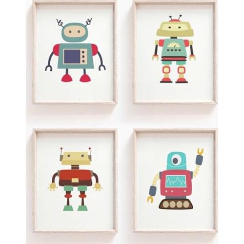 Cartoon Robot Nursery Art Prints Wall Art Canvas Painting Nordic Posters And Prints Wall Pictures Baby Kids gift Room Home Decor