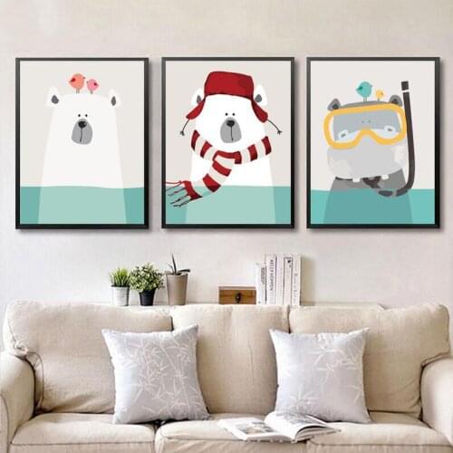 Paint By Number Kit Bear Oil Painting Cartoon Bear On Canvas Acrylic Cartoon Bear Art Cartoon Bear Decorbear Wall Decor