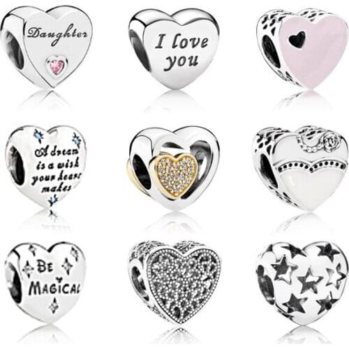 NEW Authentic 100% 925 Sterling Silver Love Heart Shape Beads Charm pendant Fit Bracelet DIY bracelet The factory wholesale