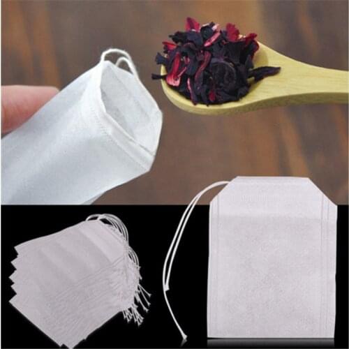 New Drawstring Empty Teabags 100Pcs/Lot 5.5 x 7CM Empty Tea Bags With String Heal Seal Filter Paper for Herb Loose Tea Home Use