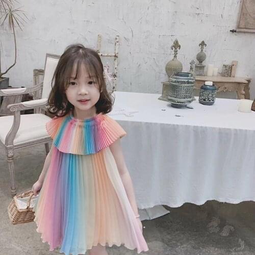 Kids Dresses for Girl Birthday Party Dresses Summer Children Casual Rainbow Chiffon Princess Dress 3-7 Year Flower Girl Dresses