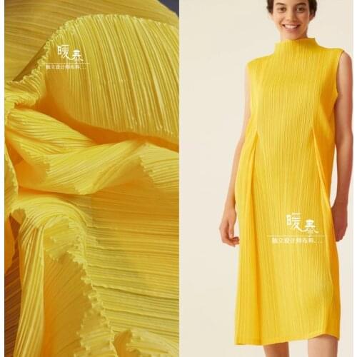 Pleated Fabric Yellow Miyake Folds Imitation Cotton Linen DIY Patches Art Painting Decor Clothes Skirt Dress Designer Fabric