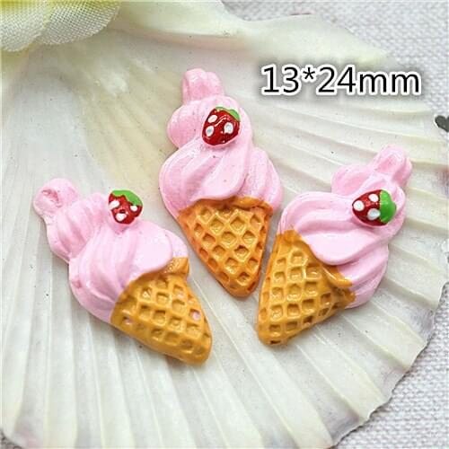 Resin flat back pink ice cream cake cabochon for decoration 13*24mm
