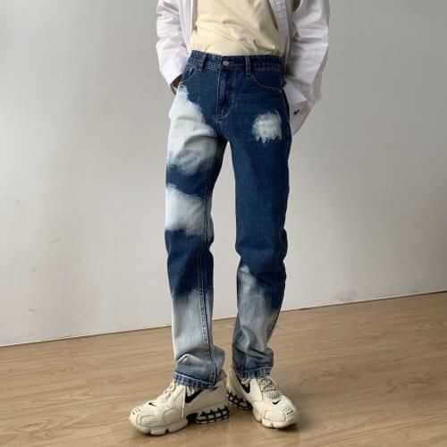Tie-dye Straight Leg Jeans Korean Style Straight Leg Loose Brand Trendy Hip-hop Street Casual Trousers