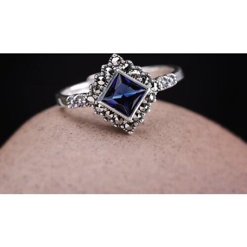 Luxury Female Small Square Ring 925 Sterling Silver Engagement Rings For Women Vintage Natural Sapphire Wedding Ring