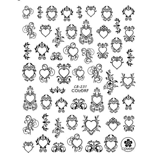 SUPER THIN SELF ADHESIVE 3D NAIL ART NAIL SLIDER STICKER GOLD SILVER BLACK WHITE VINTAGE ORNAMENTS HEARTS LINE CB227-231