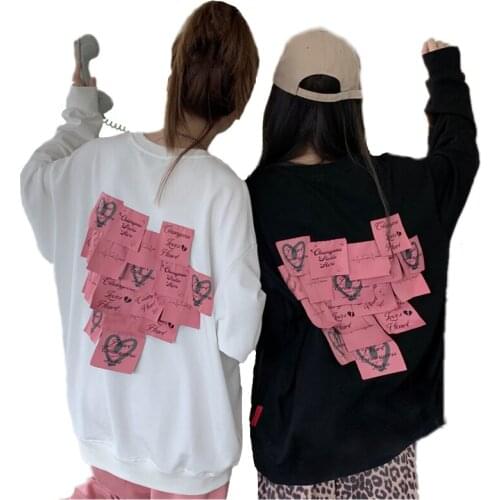Harajuku New Designed Love Graffiti Letter Stickers Embroidery Sweatshirt Friends Matching Pullover Hoodie Hip Hop Streetwear