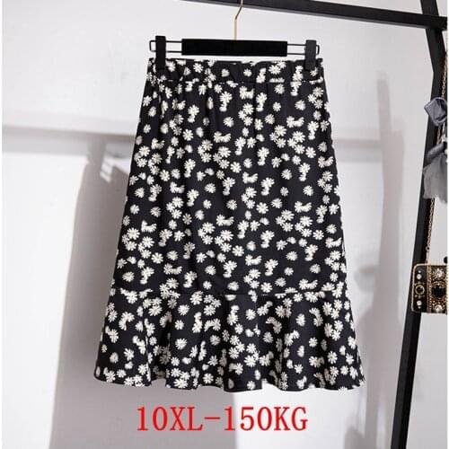 Plus Size 8XL 9XL 10XL Large Size Womens Skirt Chiffon High Waist Skirt Summer Loose Large Size Stretch Black A-line Skirt