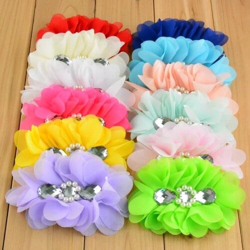 Yundfly 5pcs New Fabric Flowers for Newborn Baby Girl Children Hairband Headbands Chiffon Hair Flowers for Baby Accessories