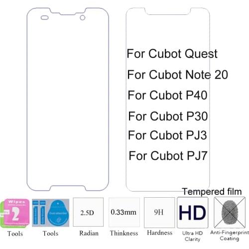 2PCS 2.5D 0.33mm 9H Premium Tempered Protective Glass For Cubot Note 20/P40/P30/Quest/J7/J3 Front Screen Glass Film Protector