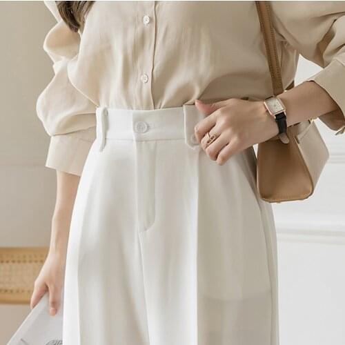 2021 Korean Suit Pants Solid Color Spring Autumn Office Lady Work Female Trousers High Waist White Black Pants pantalon femme