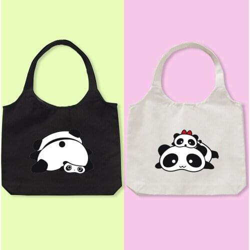 Ladies Hand Bags Kawaii Panda Printed Cloth Canvas Tote Bag Cotton Shopping Bags Travel Women Eco Reusable Shoulder Shopper Bags