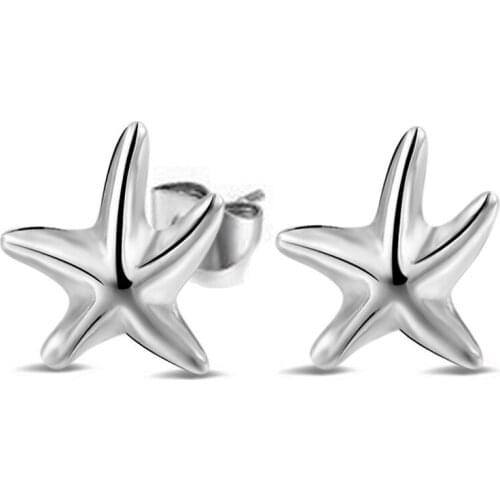1 Pair Womens Simple Cute Starfish Shape Polished Ear Stud Earrings Fashion Jewelry E0496