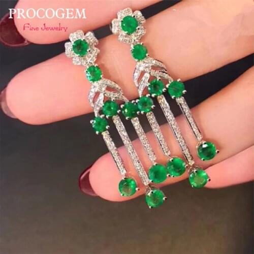PROCOGEM Natural Emerald chandelier Drop Earrings for Women Party Real Green Gems earrings 925 Sterling silver Fine Jewelry #830