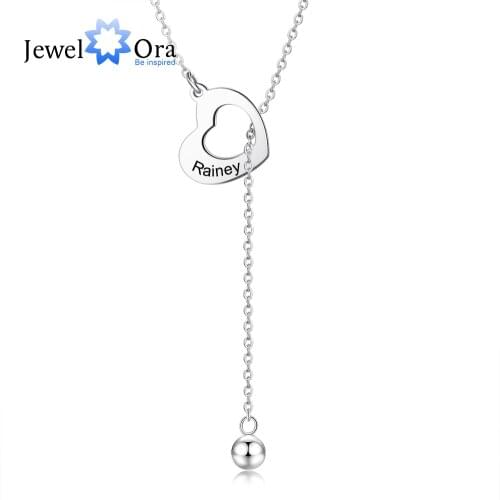 JewelOra Customized Engraved Pendant Necklaces for Women Personalized Name Tassel Chain Heart Necklace Anniversary Gift