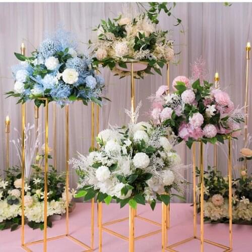 10PCS Gold Flower Vase Floor Vases Column Stand Metal Road Lead Wedding Table Centerpiece Flower Rack Event Party Decoration