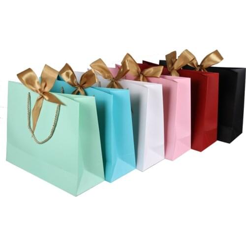 10pcs paper gift bag Gold Present Box Clothes Books Packaging Gold Handle Paper Box Bags Kraft Paper With Handles custom bag