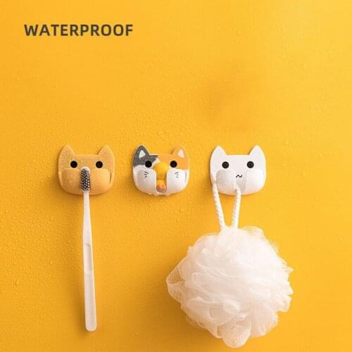 2Pcs Cartoon Cat Storage Rack For Bathroom Accessories Organizer Plastic Plug Hooks Self Adhesive Toothbrush Holder