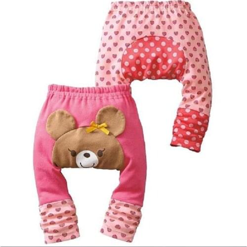 2017 Elastic waist Girl Pants Bear Baby Animal Patchwork Clothes Girl Ruched Trouser Tights Cotton Spring Fashion baby pp pant