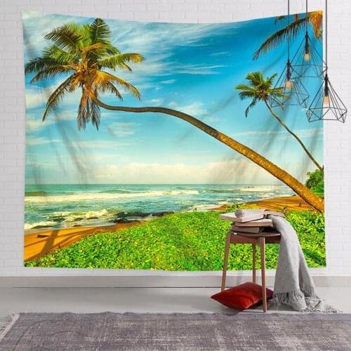 2021 Ocean Beach Tapestry Wall Hanging Tropic Paradise Tapestry Coconut Tree Tapestry Hippie Palm Tree Tapestry For Home Decor