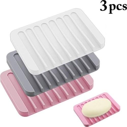 3PCS Soap Tray Silicone Soap Dish Soap Saver Soap Holder for Bathroom Kitchen
