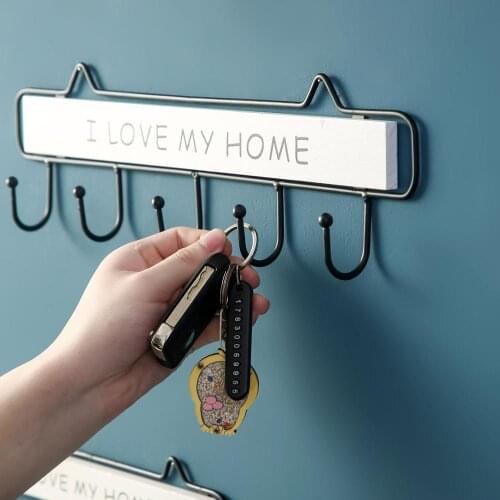 6/5/4 Hooks Iron Door Back Key Hooks I Love My Home Printed Clothes Hanger Puch Free Decorative Wall Hooks