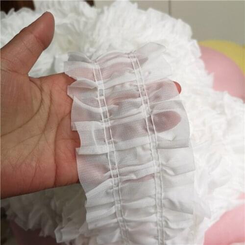 8 cm wide handmade white chiffon pleated fabric ruffles lace trim accessories