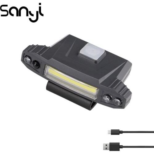 SANYI USB Rechargeable Hat Clip Light for Camping Running Portable Lantern Head Lamp 4 Modes LED COB Linterna