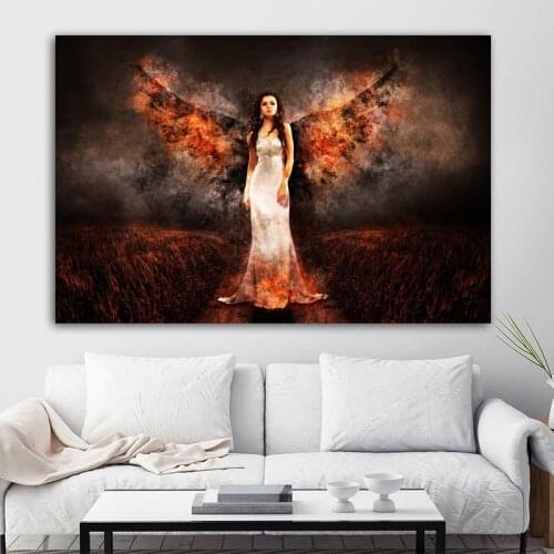 Hell Angel Female Burning Wings Art Painting Poster Prints Home Decor Canvas Painting No Frame Wall Art Canvas Pictures