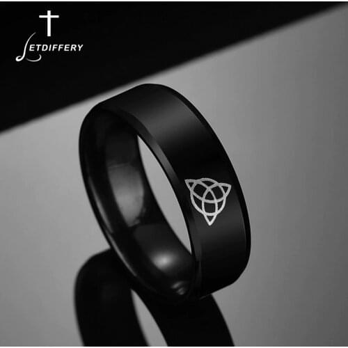 Letdiffery Black color Celtics KnotMagic Ring Stainless Steel Fenrir Irish Knot Signet Men Ring For Vikings Amulet Ring