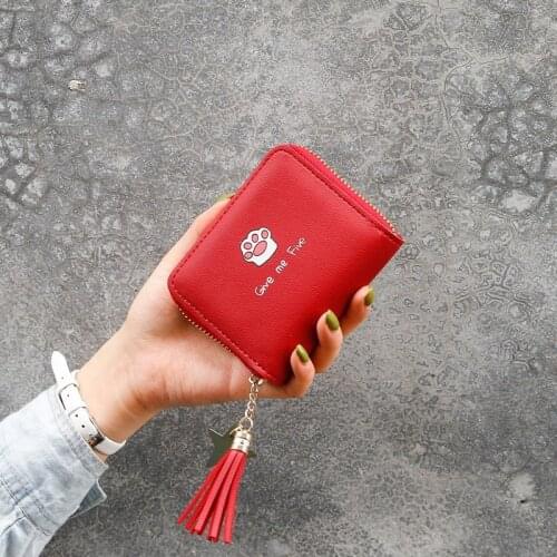 Wallet Women Tassel Zipper Coin Purses Female Short Cat Paw Cute Card Holder Ladies Hot Sale Solid Color Mini Clutch Bag
