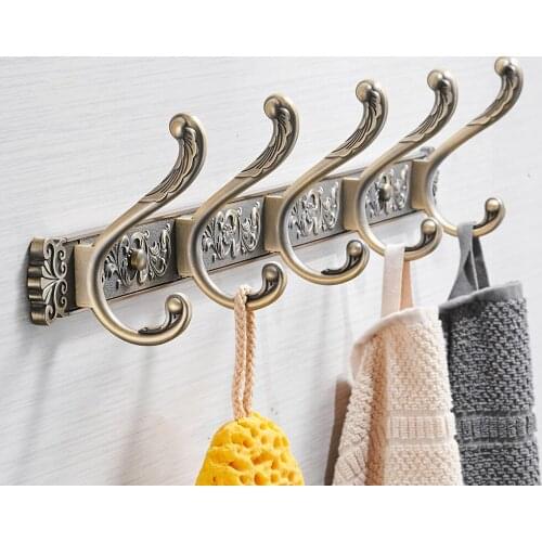 Robe Hooks Luxury Bathroom Wall Carving Antique Robe Hooks 5 Row Hook Coat Hanger Door Hooks For Bathroom Accessories HA-26F