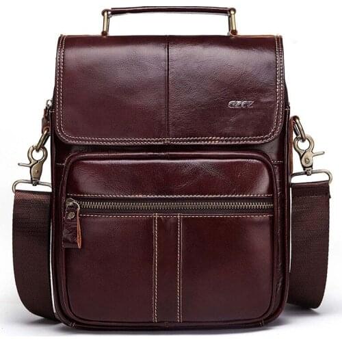 Vintage genuine Leather Men Business Handbag Cowhide Male Briefcase bag fashion leather double zipper Tote Bag shoulder bag
