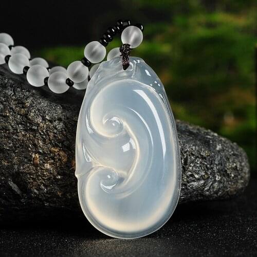 Natural white agate handcarved ruyi pendant simple retro pendant temperament jewellery fashion for woman men