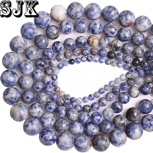 Natural Stone Sodalite Blue Spot Bead White Dot Blue-vein Round Loose Beads 4 6 8 10 12mm Beads For Jewerly Making DIY Gift