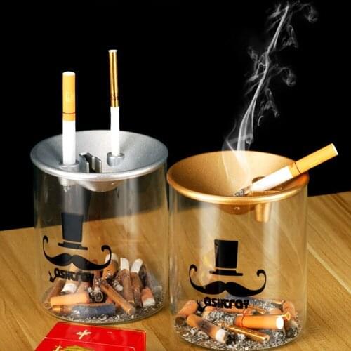 Glass Ashtray 2021new Creative Home Living Room Anti-fly Ash Office Glass Funnel Ash Cup Car Carrier With Cover Multi-function