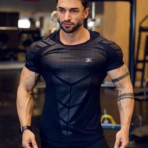 2020 New Fashion Gyms Fitness Men T-shirt short sleeve Summer Casual Breathable Tee Top Bodybuilding Workout Brand Clothing