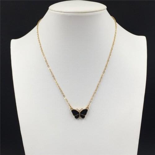 2020 New Arrivals Lovely Shiny Gold Color Plating Black Butterfly Pendant Necklace For Women Girl Delicate Dainty Girly Jewelry