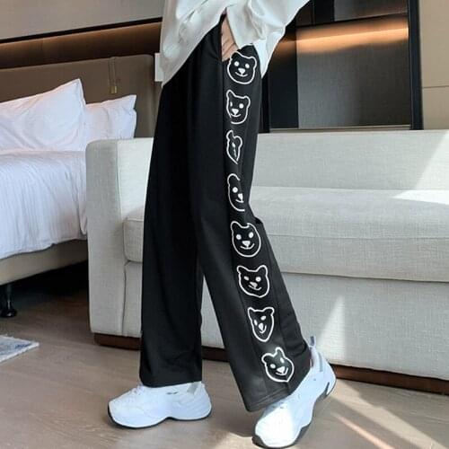 Autumn fashion wide leg pants Harajuku sweatpants casual black gray streetwear elastic high waist joggers women bottoms pants