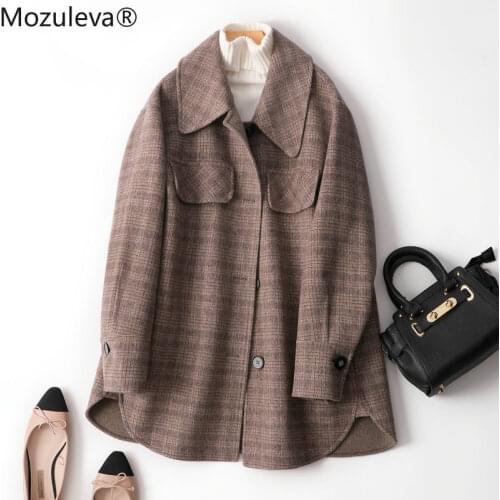 Mozuleva High Quality Double Side Wool Plaid Coat Women Autumn Winter Japanese Loose Long Woolen Coat Hand-Stitched Outwear New