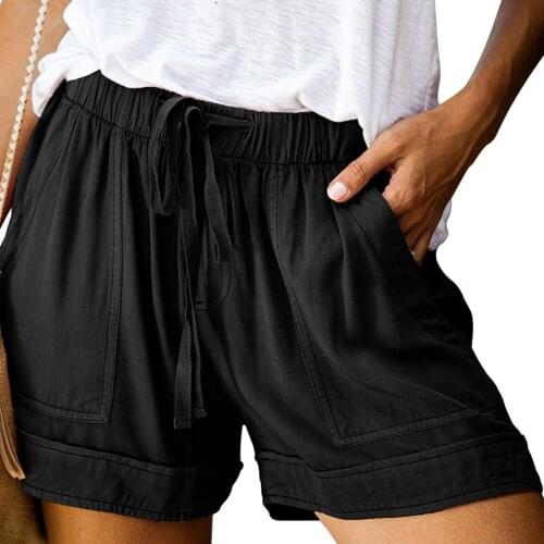 Beach Wide Leg Ladies Polyester Fashion Solid With Pockets Workout Summer Casual Loose Women Shorts Streetwear Elastic Waist