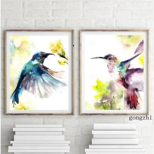 Watercolor Hummingbird Nordic Poster Colorful Birds Canvas Painting and Prints Wall Art Pictures for Kids Room Home Decoration